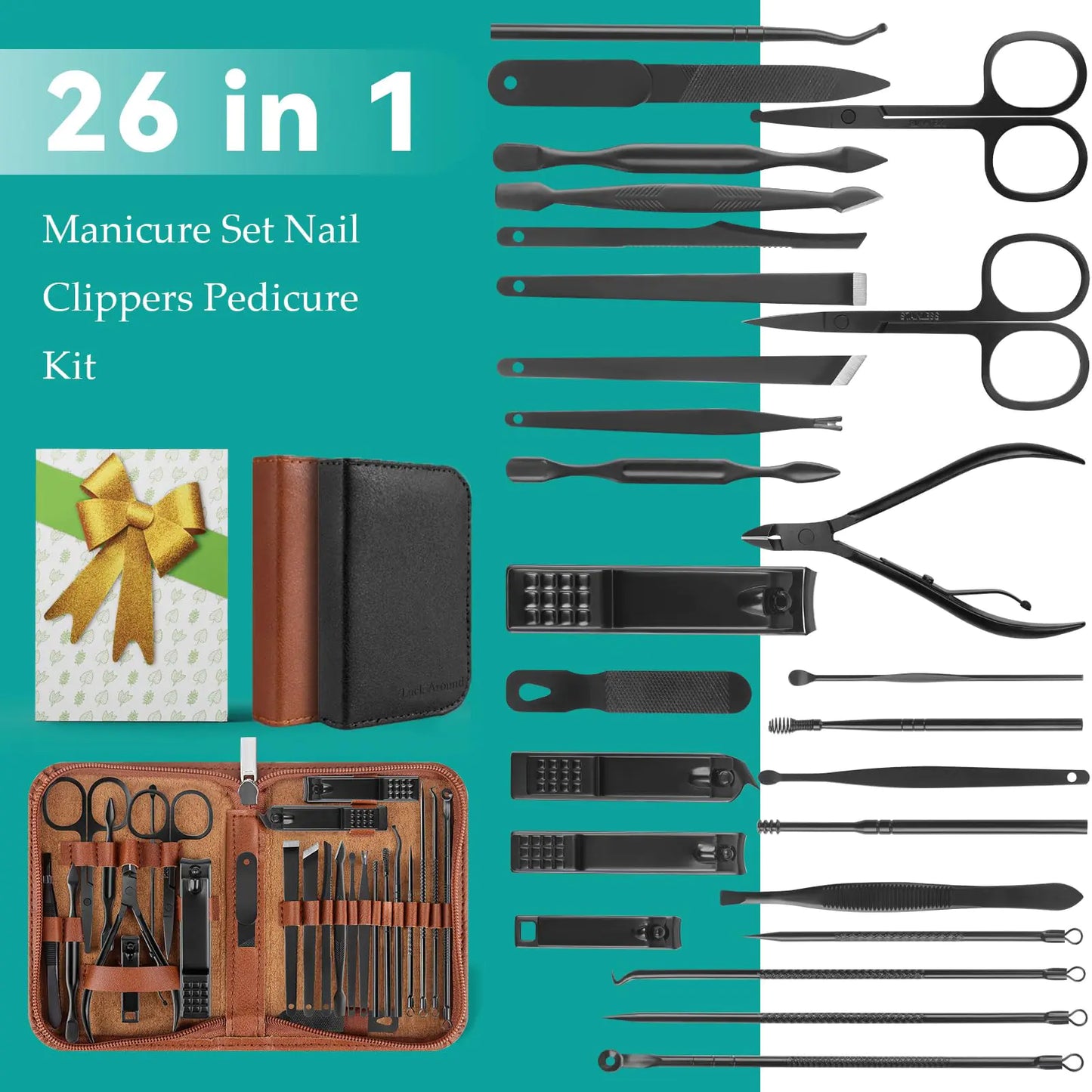 Taylor Melrose Selection of a Signature Manicure & Pedicure Set 26-Piece Professional Nail Care Kit for Luxurious Travel & Daily Grooming (Black)  Elevate your grooming routine with our expertly crafted manicure and pedicure set, designed for those who ap